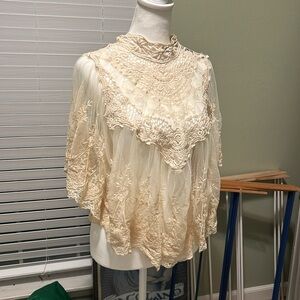 Ark & Company ModCloth cream lace shawl/collar top L